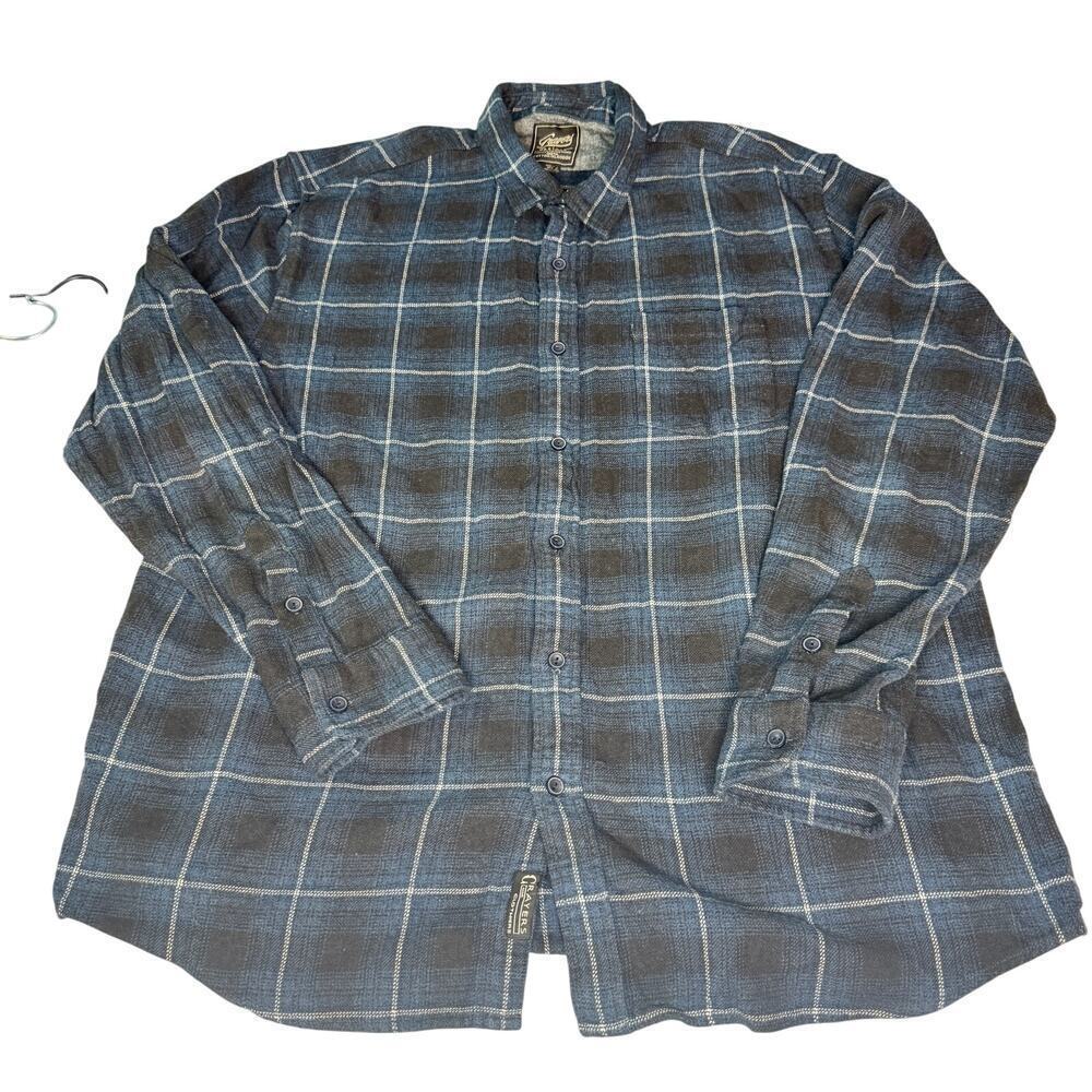 Grayers Heritage Flannels Mens XXL Heavy Cotton Button Up Shirt Blue Black Plaid